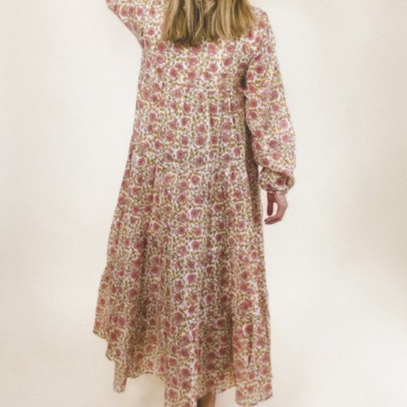 NWT Maelu Hand Blockprint Floral Maxi Dress - Picture 4 of 4